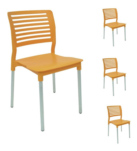Set De 4 Sillas Galeri Modernas P/ Restaurante- Estructura De La Silla Aluminio Asiento Naranja