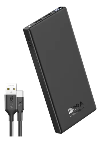 comprar Power Bank Batería Portátil 10000mah Bateria 1hora Gar263 Power Bank Con Pantalla Led y Tipo C Baterias Portatiles Celulares Con 2 Usb Salidas y 1 Entrada Tipo C Negro