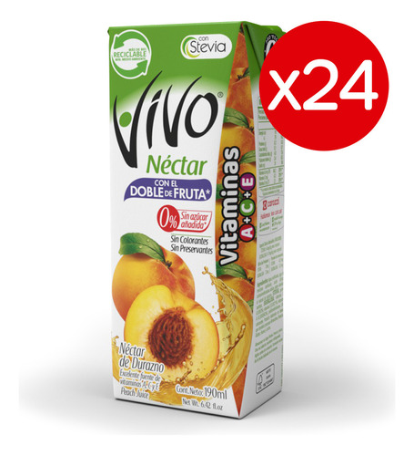 Pack 24 - Vivo Néctar Durazno 190 Ml