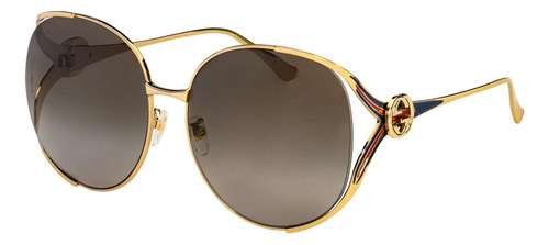 Gucci Gg0225s 002 Oval Oversized Cafe Dorado Armazón Dorado Oscuro Diseño Mirror