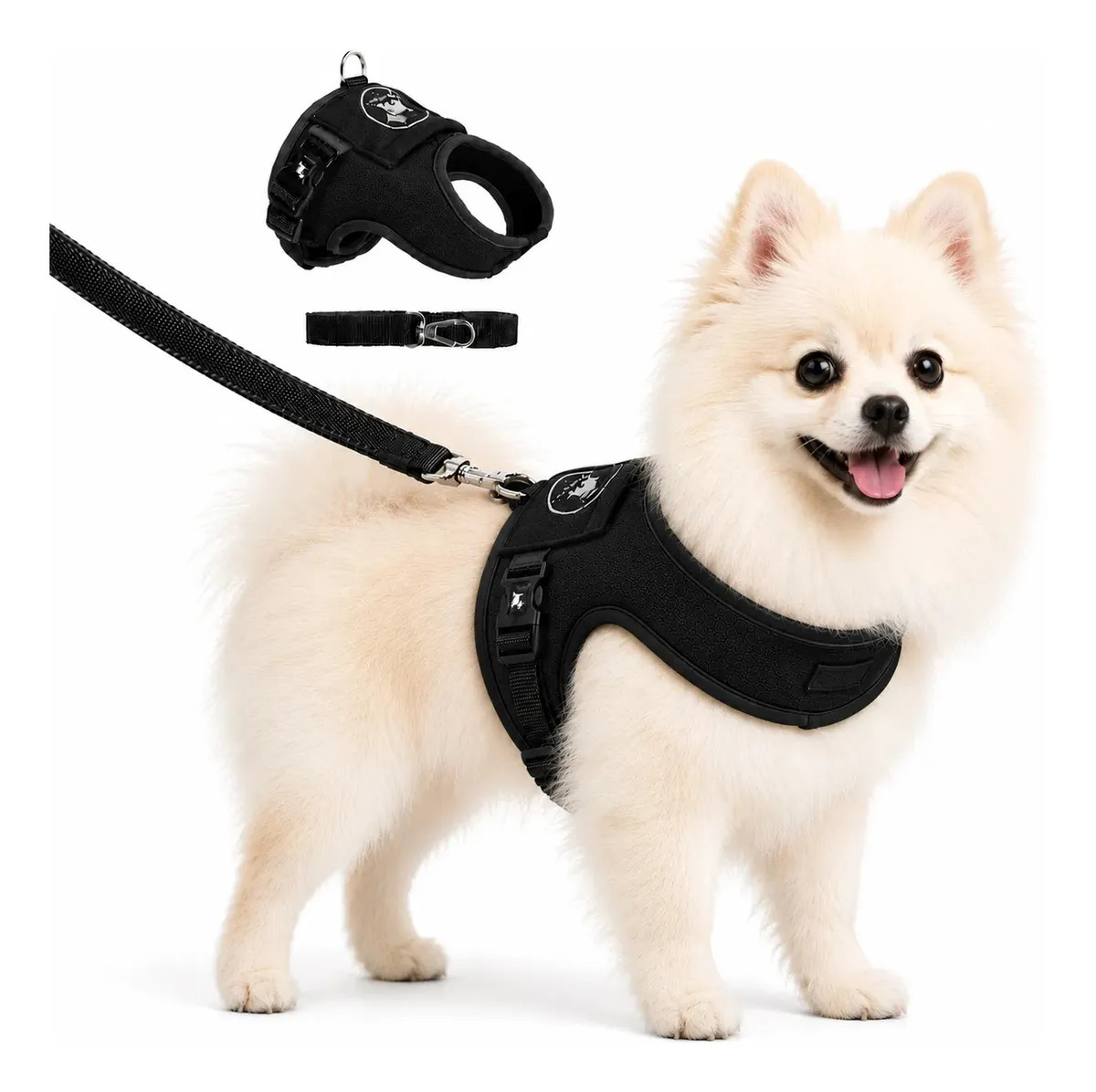 Coleira peitoral com guia e regulagem anti puxão para cachorro tamanho 3 Cor Preto Pet Finess
