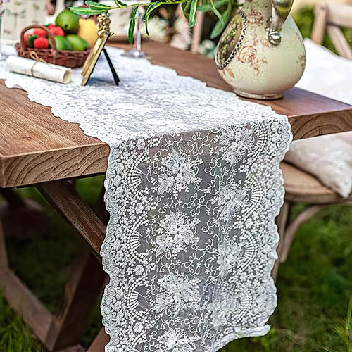 Camino De Mesa Encaje Blanco 72x16 Pulgadas Estilo Vintage