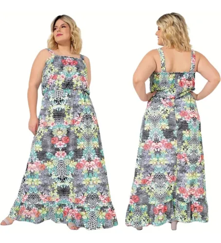 Vestido Longo Alças Floral Plus Size Gordinha 46 A 60 Festa