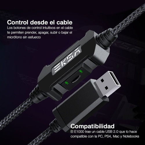 Imagen 2 de 10 de Auriculares Gamer Headset Eksa E1000 Rgb Usb Multiplataforma