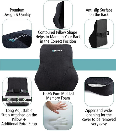 Imagen 4 de 10 de Soporte Lumbar Completo Negro Alto Para Postura Ergonómico