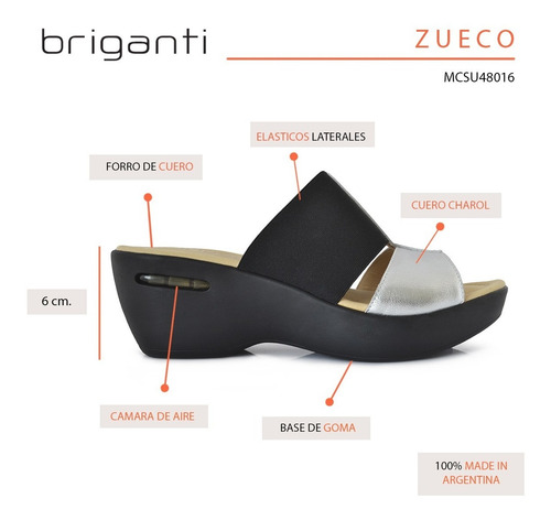 Sandalia Mujer Zueco Briganti Zapato Premium - Mcsu48016