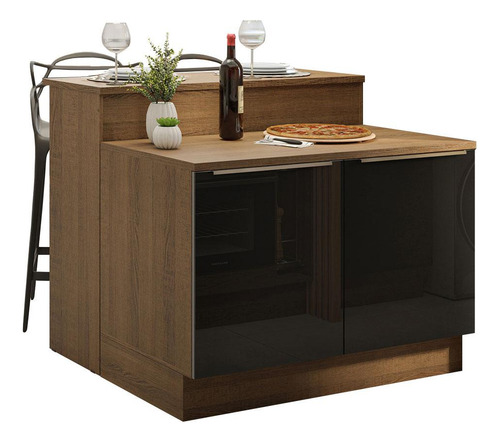 Isla de cocina con encimera y encimera, 120 cm, Lux Madesa Rp, color rústico/negro
