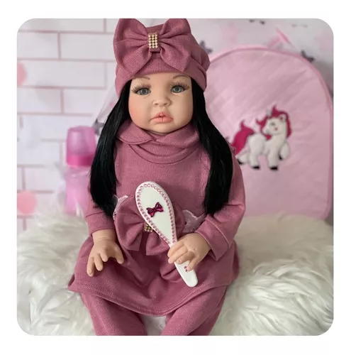 Boneca Bebê Reborn Morena Gatinha Corpo Em Pano Roupa Rosa - Chic