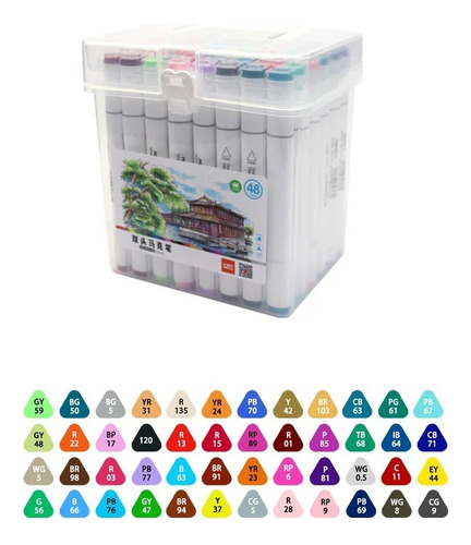 Marcadores Doble Punta Set 48 Plumones P/ Colorear + Maleta