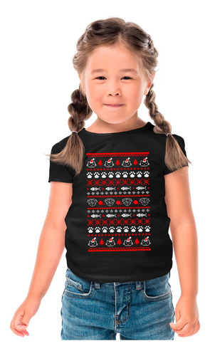 Playera Negra Infantil De Gatitos Jugetes Navideños  