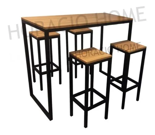 Desayunador Barra 4 Taburetes Mesa Madera - Horacio Home