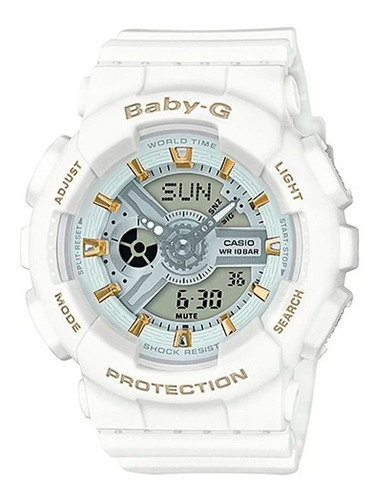 Reloj Casio Baby-g Ba-110ga-7a1dr Mujer 100% Original Color de la correa Blanco Color del bisel Blanco Color del fondo Blanco