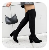 Comprar Botas Bucaneras Elastizadas Gamuza Botas Largas Mujer Taco