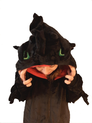 Kigurumi Dragon Negro Chimuelo Para Niños Disfraz Enterito