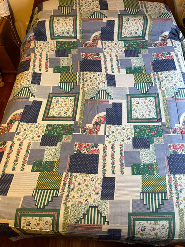 Acolchado Reversible 2 Plazas Queen Azul Rayado (Usado)