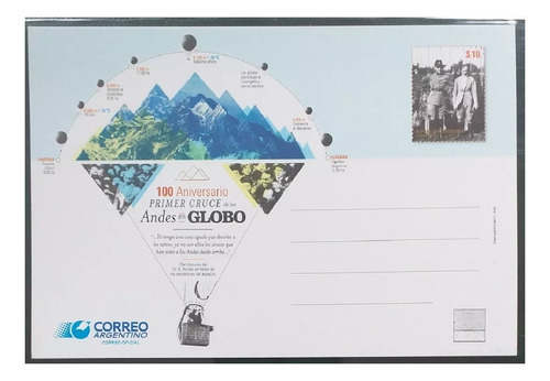 2016 Entero Postal 100 Años 1° Cruce De Los Andes En Globo