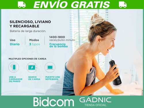 Imagen 3 de 10 de Irrigador Bucal Gadnic Water007 3 Modos