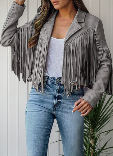 Abrigo Con Flecos Para Mujer, De Gamuza Sintética, Cómodo, Estilo Vaquero