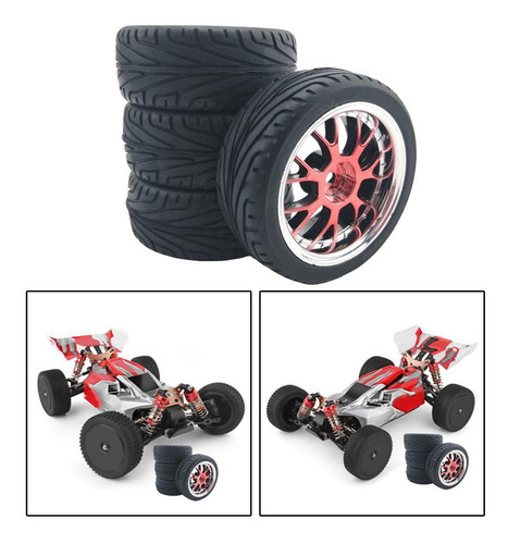 Paquete De 4 Ruedas De 66 Mm Para Wltoys 144001 124018 Rojo