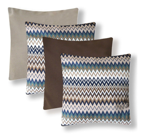 4 Almofadas Decorativas Cheias Suede Geométricas Zig Zag