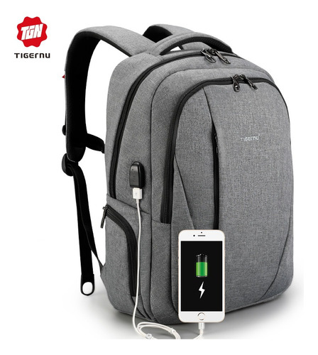 Mochila Tigernu Ejecutiva Para Notebook Gris T-b3399