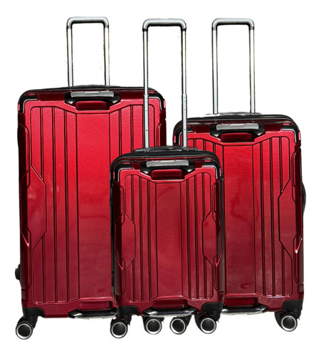 Set Valijas Rigidas De Policarbonato Para Viajes Con Ruedas Giratorias 360 Grados, Fuelle Extensible Y Candado Empotrado - Kit Valijas Rigidas Rojas Premium De Policarbonato - Bom Voyage Roja Ric1-i
