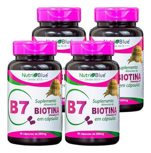 Kit 4 Biotina Crescimento Saúde Cabelos Unhas Pele Nutriblue