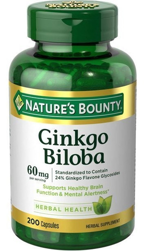 Ginkgo Biloba Natures Bounty 60mg 200 Capsulas