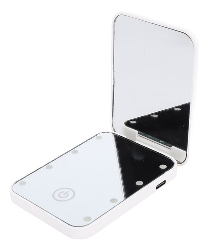 Espejo De Maquillaje Compacto Blanco Blanco, Led, Viaje, 2 C