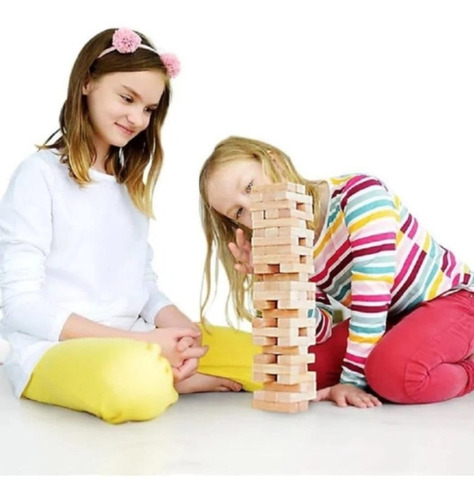 Jogo Caiu Perdeu Brinquedo Torre Jenga Equilíbrio Mdf 54 Pçs