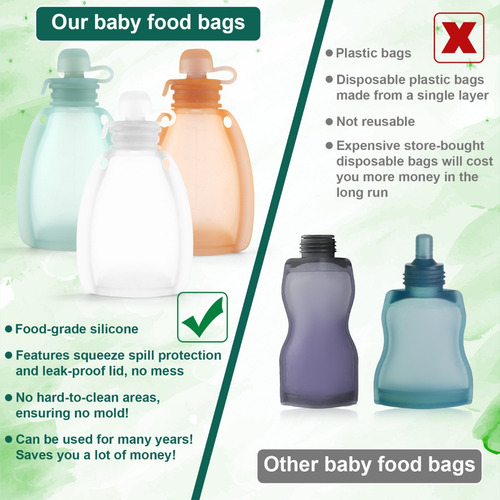 3 Bolsas Comida Bebés, Reutilizables De Comida Para Bebes