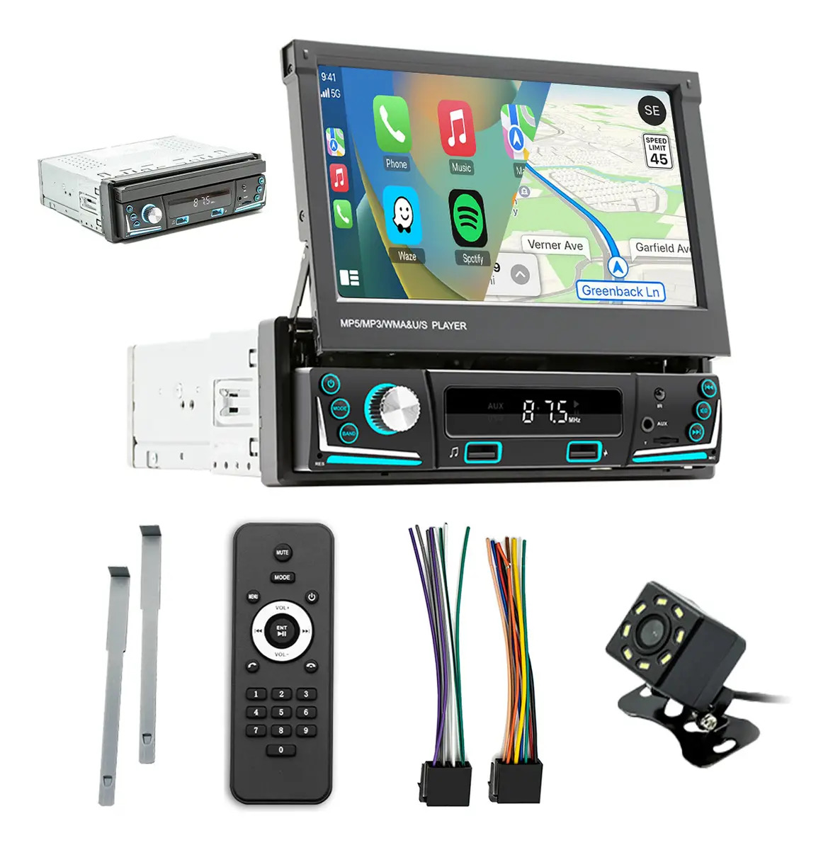 Central Multimídia Universal 1 Din Retrátil Mp5 Carplay Android Auto 7 Inch