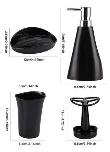 Juego De Baño Kit Accesorios Blanco Y Negro 4 Piezas