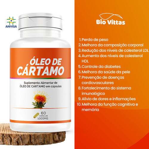 Óleo De Cártamo 1000mg Suplemento Bio Vittas - 120 Cáps Sabor Sem Sabor
