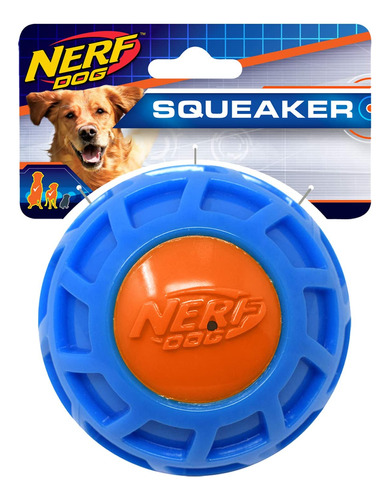 Pelota Nerf Dog Tpr Exo Squeak De 4 Pulgadas, Azul/naranja