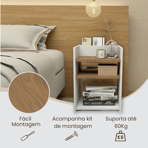 Mesa Cabeceira Quarto Pequena Branca Nicho Cama Box Moderna