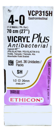 Sutura Vicryl Plus 2-0 Ref: Vcp315h C/36 Pz . Ethicon Vicryl Plus