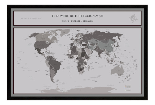 Mapa Del Mundo Personalizado Con Marco De Resina. (50 X 75) 