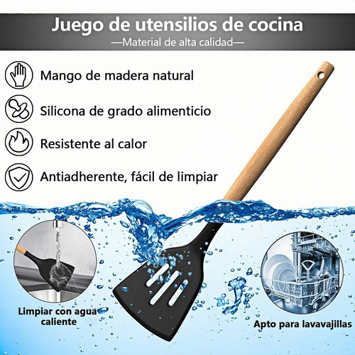Juego De 12 Utensilios Cocina Silicona Con Espátula Madera Rojo