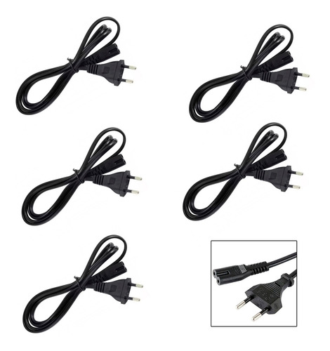 5 Cabos De Energia Bipolar 1,5m 2 Pinos Bivolt Ps4 Ps3 Tv Nf