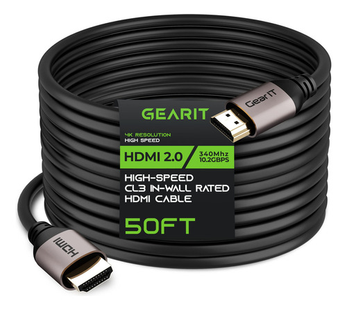 Gearit Cable Hdmi 4k En Pared Cl3, (50 Pies / 49.9 Ft) Hdmi