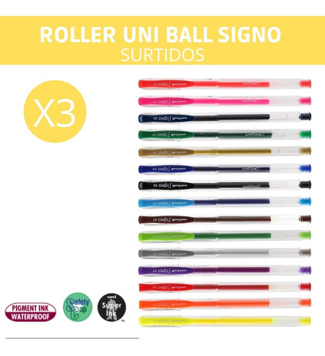 Roller Uni Ball Signo Gel Colores Surtidos X3 - San Jorge