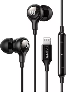 Auriculares con cable Ugreen Lightning con certificado Mfi, color negro, color claro negro