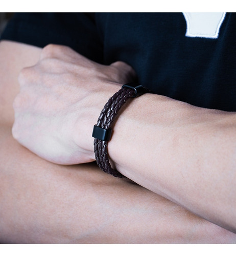 Imagen 2 de 3 de Pulsera 3 Líneas De Piel Café Con Poliuretano - 1125
