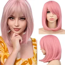 Comprar Peruca Wig Lisa Curta Com Franja Rosa Bebe Fibra Orgânica 