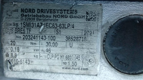 Motorreductor Reductor Nord 1/4 Hp 60 Rpm Con Freno Trifasic (Usado)