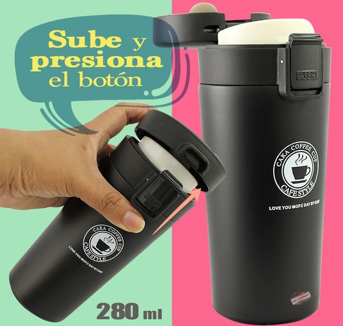 Imagen 4 de 6 de Termo De Acero Inoxidable Doble Seguro Antiderrame 280 Ml