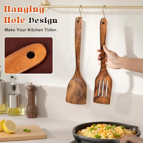2 Espátulas De Madera Para Cocinar, Set De Espátula Sólida Y