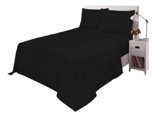 Sabana Microfibra Lisa Matrimonial Polyblanc Negro Liso