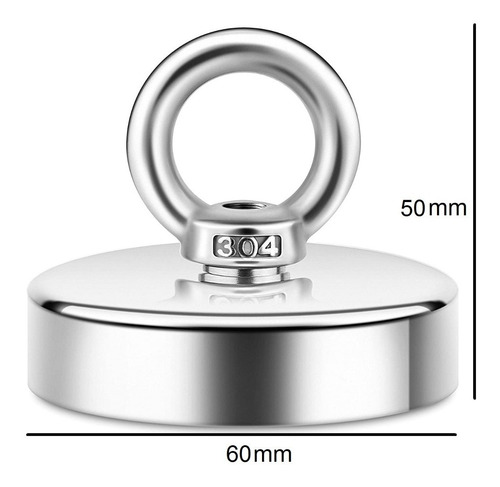 Imagem 2 de 5 de Iman Neodimio D60 Mm Super Forte Olhal Pesca Magnética 110kg
